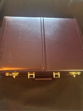 Vintage Classic Burgundy Leather Briefcase with Gold Hardware